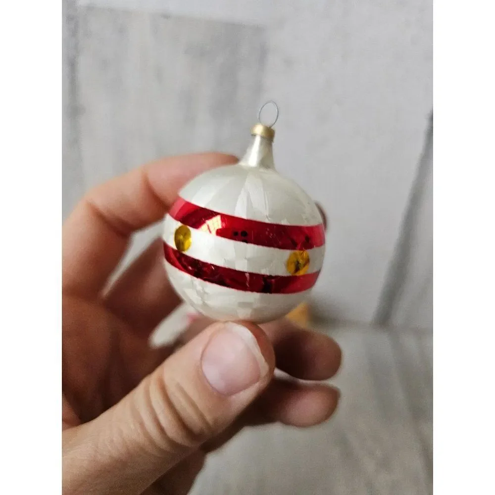 Vintage ball stripe gold white bread mini ornament Xmas‎ tree set